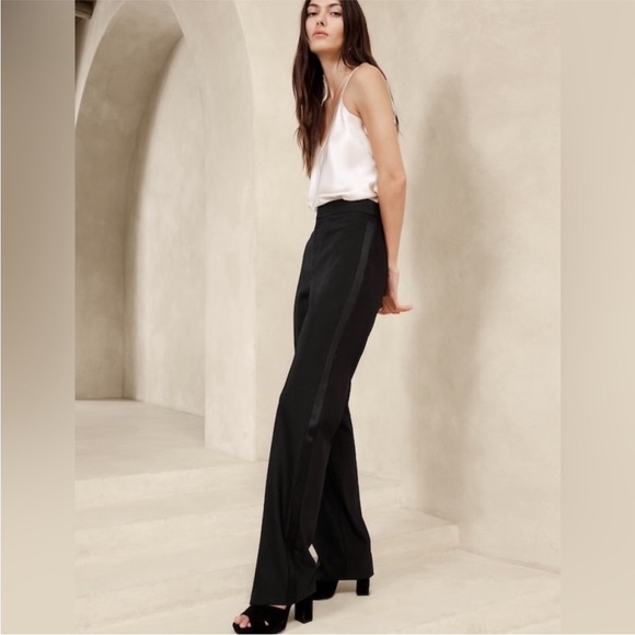 NWT! Banana Republic Black Barathea Italian Wool Tuxedo Pant - Size 2🤎 - Picture 3 of 8